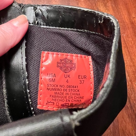 Harley Davidson Belted Black Leather Square Toe Heeled Biker Boots Size 6M - Picture 8 of 9